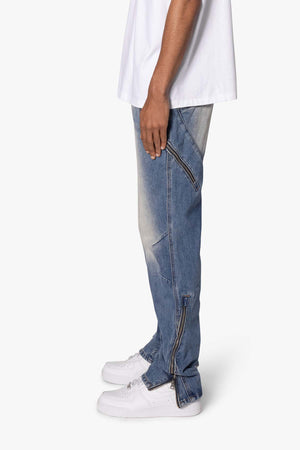 V628 Baggy Zipper Denim - Blue