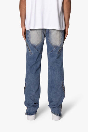 V628 Baggy Zipper Denim - Blue