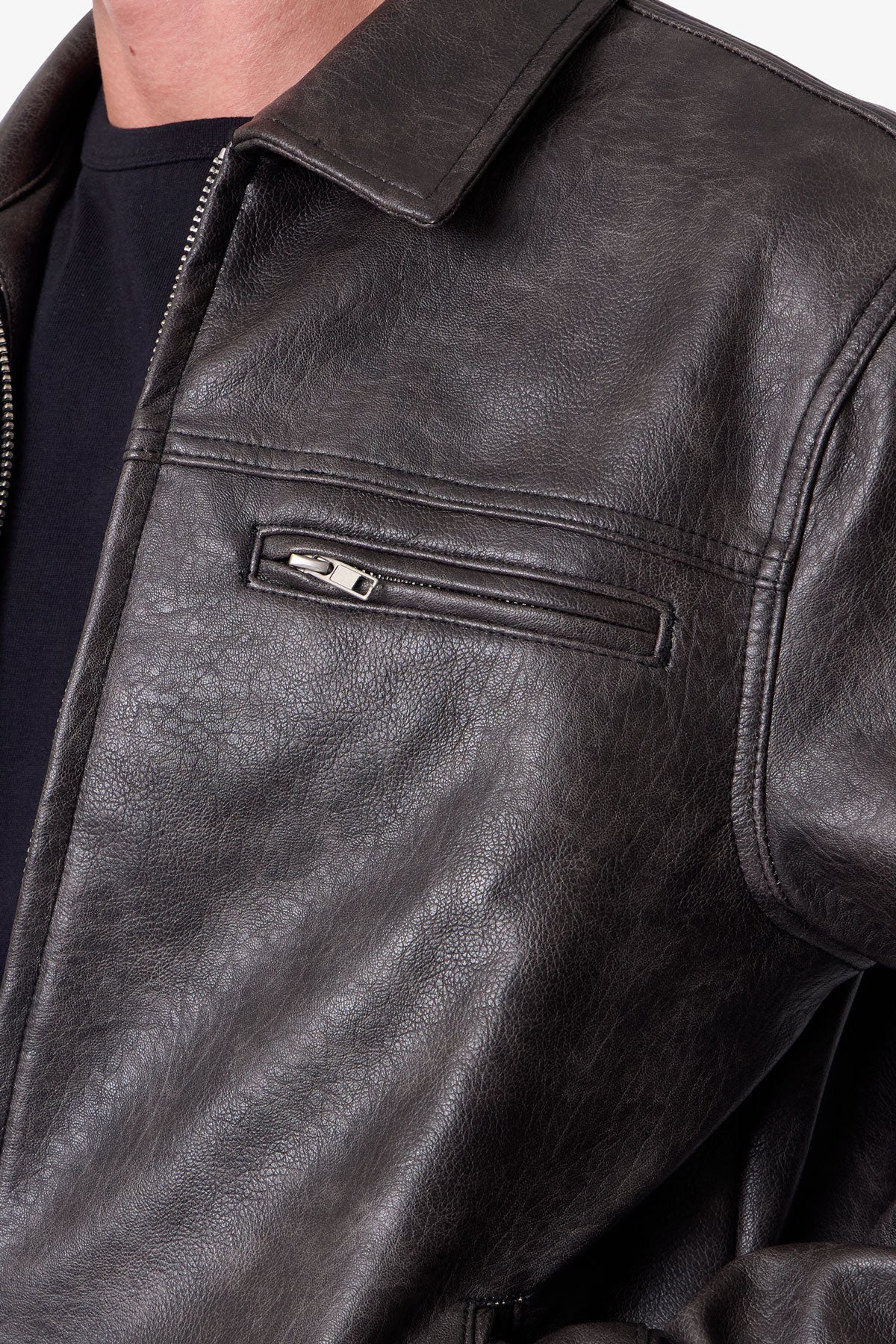 Washed Leather Jacket - Black