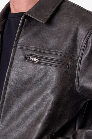Washed Leather Jacket - Black