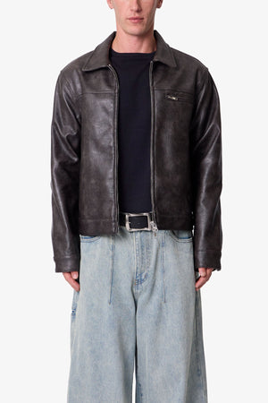 Washed Leather Jacket - Black