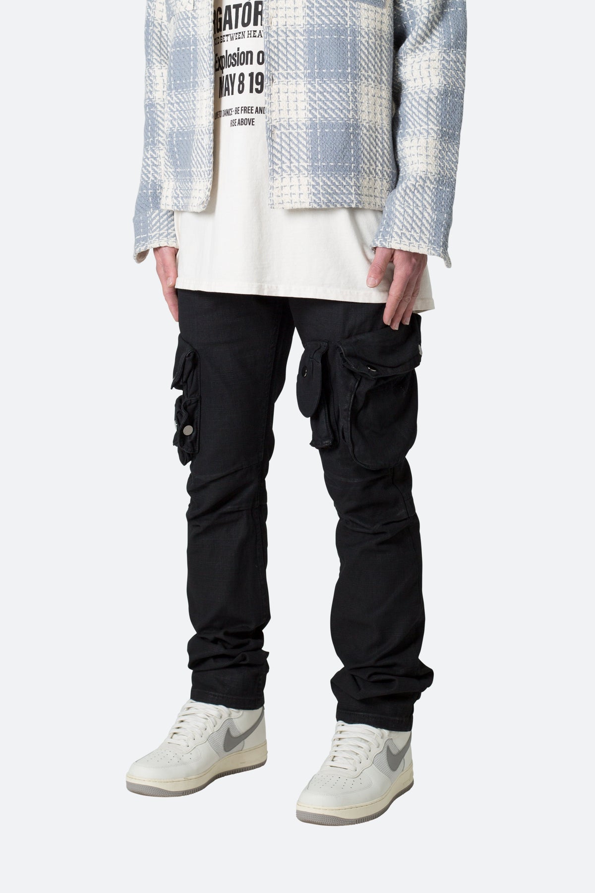 Waxed Denim Cargo Pants - Black