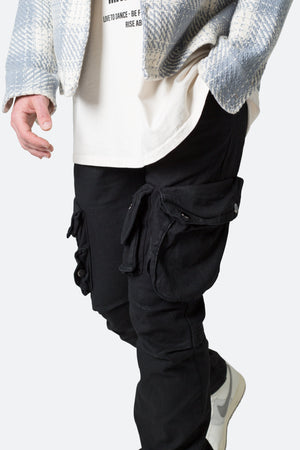 Waxed Denim Cargo Pants - Black