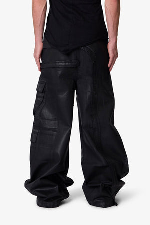 Waxed Rave Seam Cargo Pants - Black