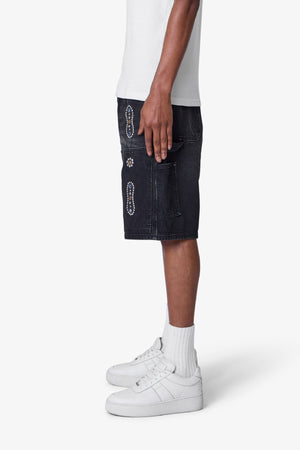 Western Jewel Denim Shorts - Washed Black