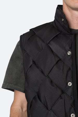 Woven Puffer Vest - Black