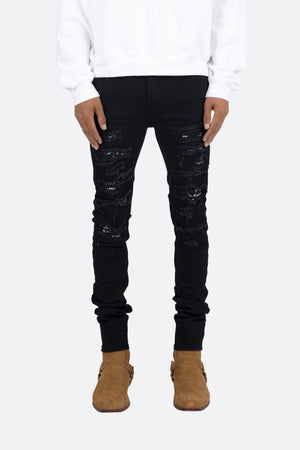 X165 Paisley Skinny Denim - Black/Black