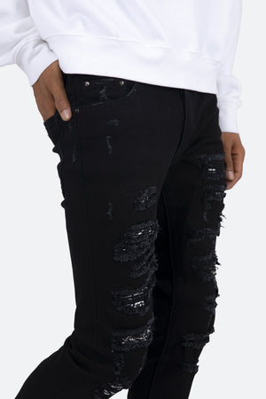 X165 Paisley Skinny Denim - Black/Black
