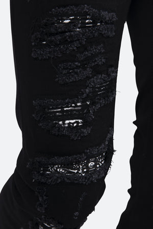 X165 Paisley Skinny Denim - Black/Black