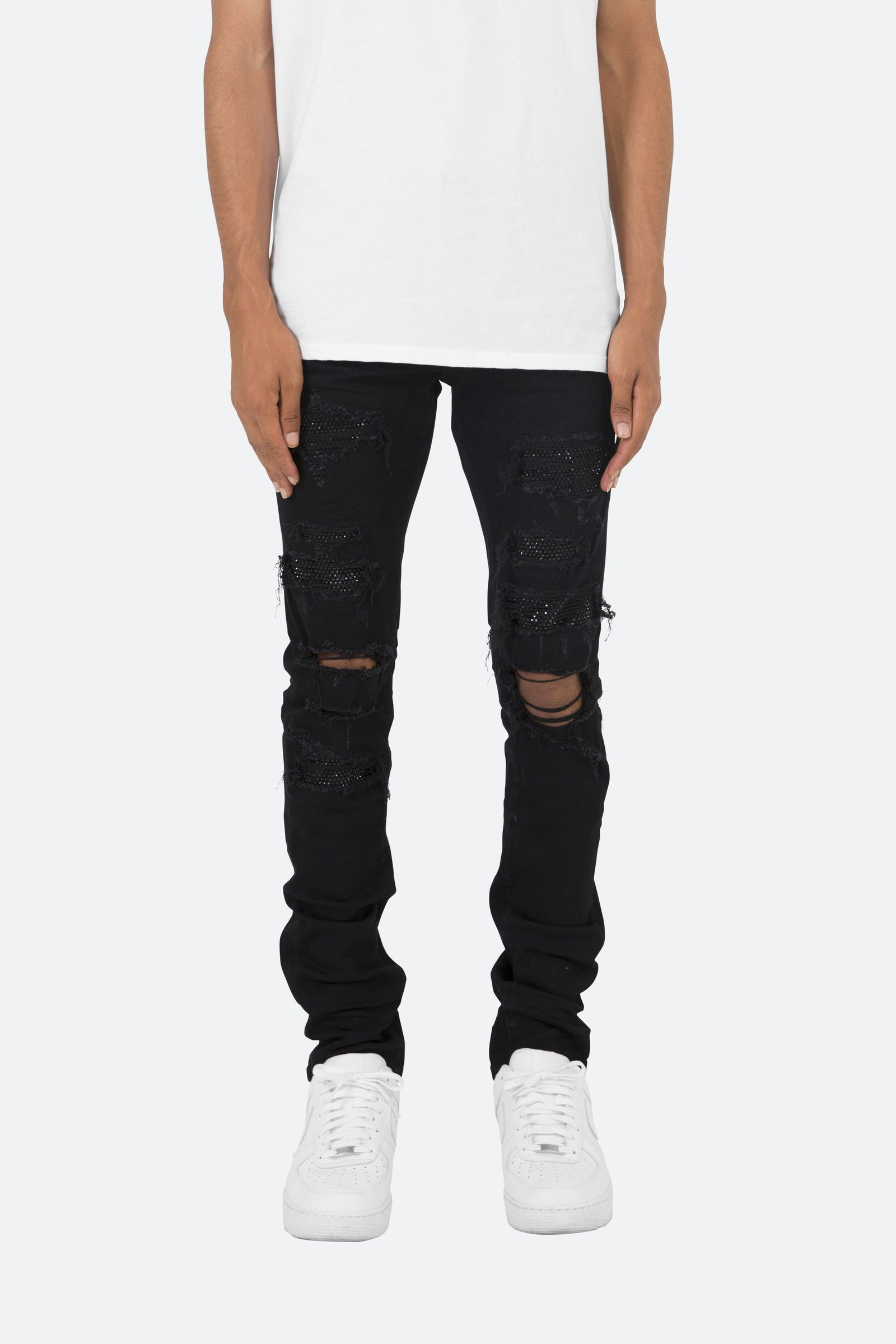 X201 Rhinestone Skinny Denim - Black