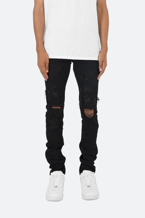 X201 Rhinestone Skinny Denim - Black