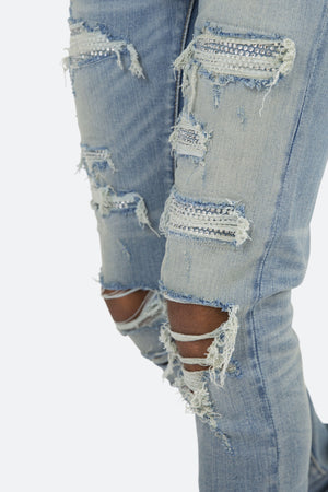 X201 Rhinestone Skinny Denim - Blue