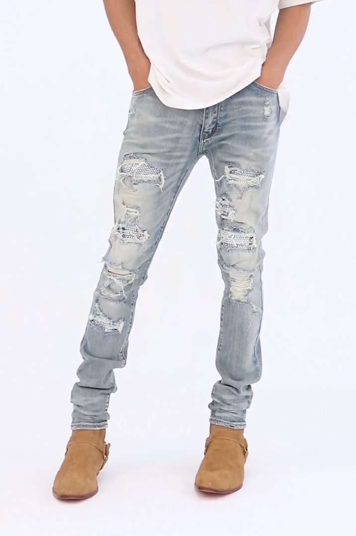X201 Rhinestone Skinny Denim - Blue