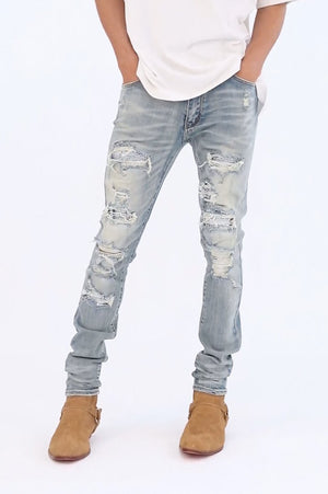 X201 Rhinestone Skinny Denim - Blue