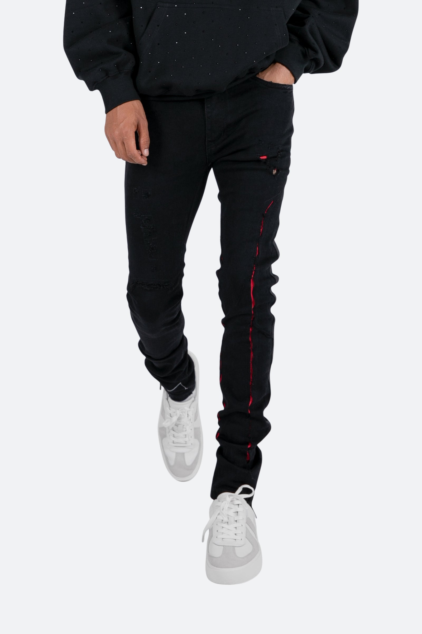 X412 Lava Skinny Denim - Black/Red