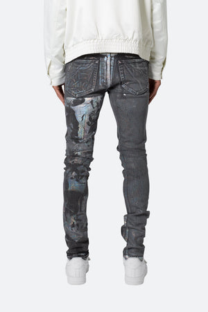 X507 Metallic Skinny Denim - Black/Silver