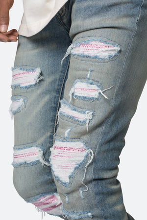 X555 Crystal Skinny Denim - Blue/Pink