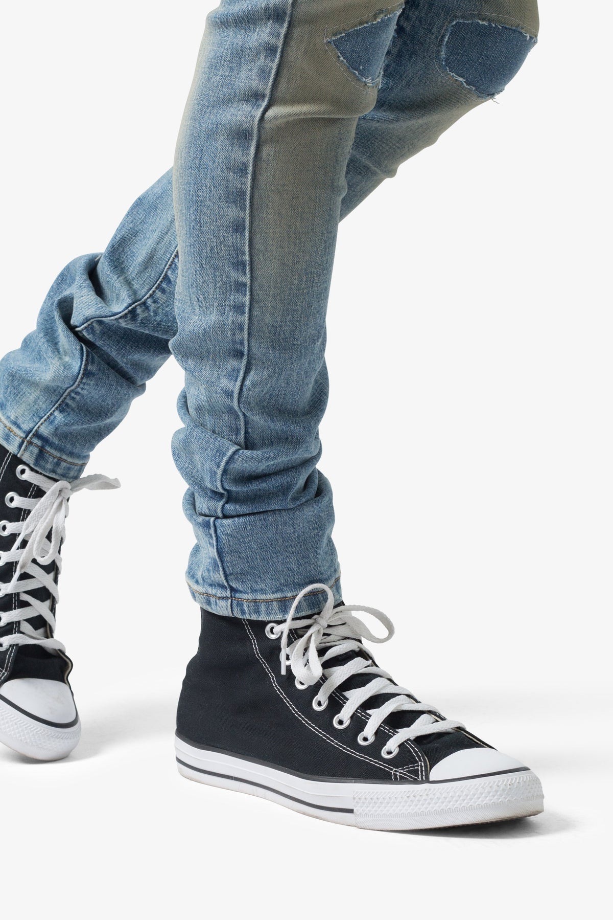 X651 Distressed Circle Knee Denim - Blue