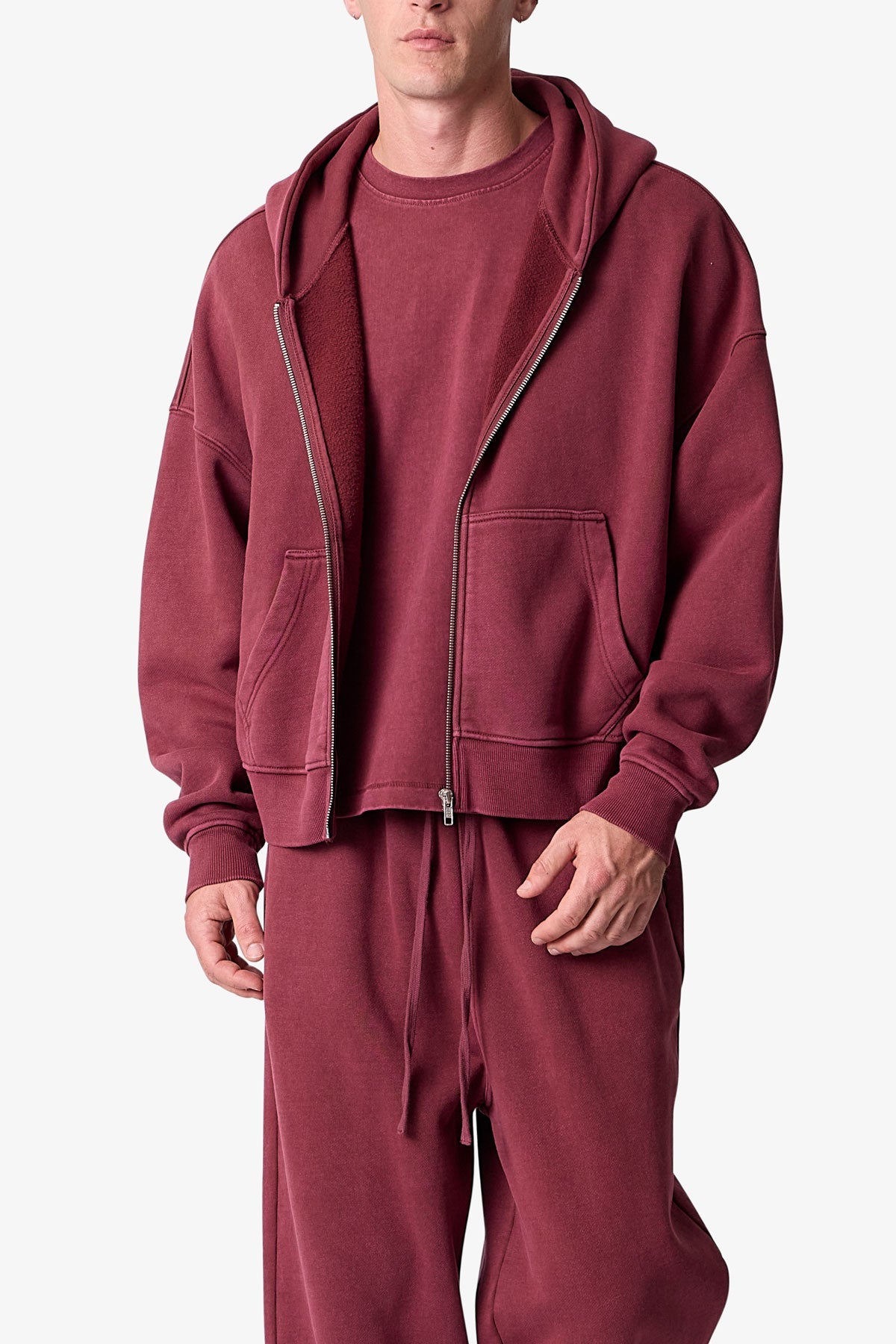 Zip Hoodie - Washed Maroon