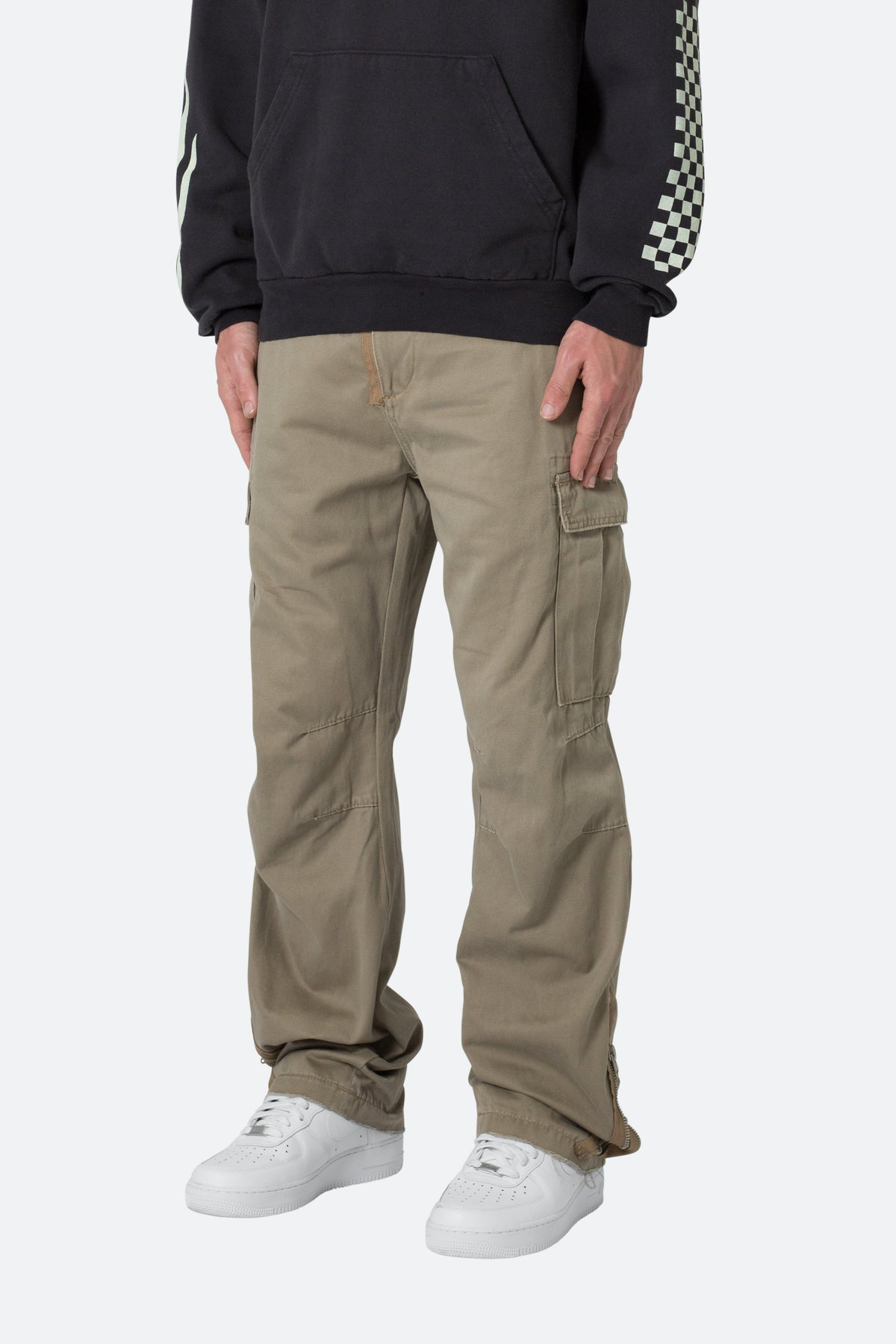 Zipper Denim Cargo Pants - Khaki