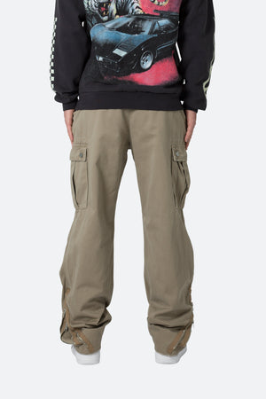 Zipper Denim Cargo Pants - Khaki