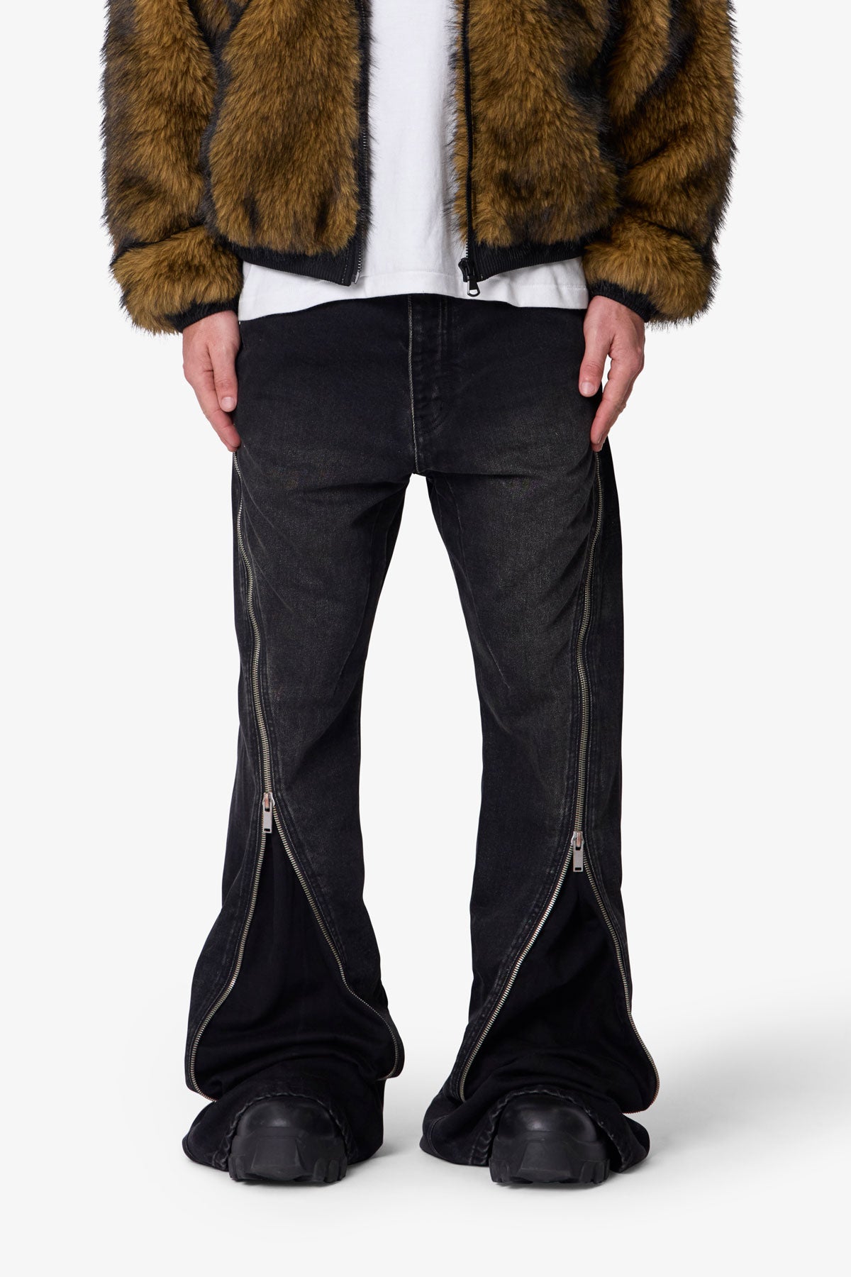 Zipper Extra Flare Denim - Vintage Black