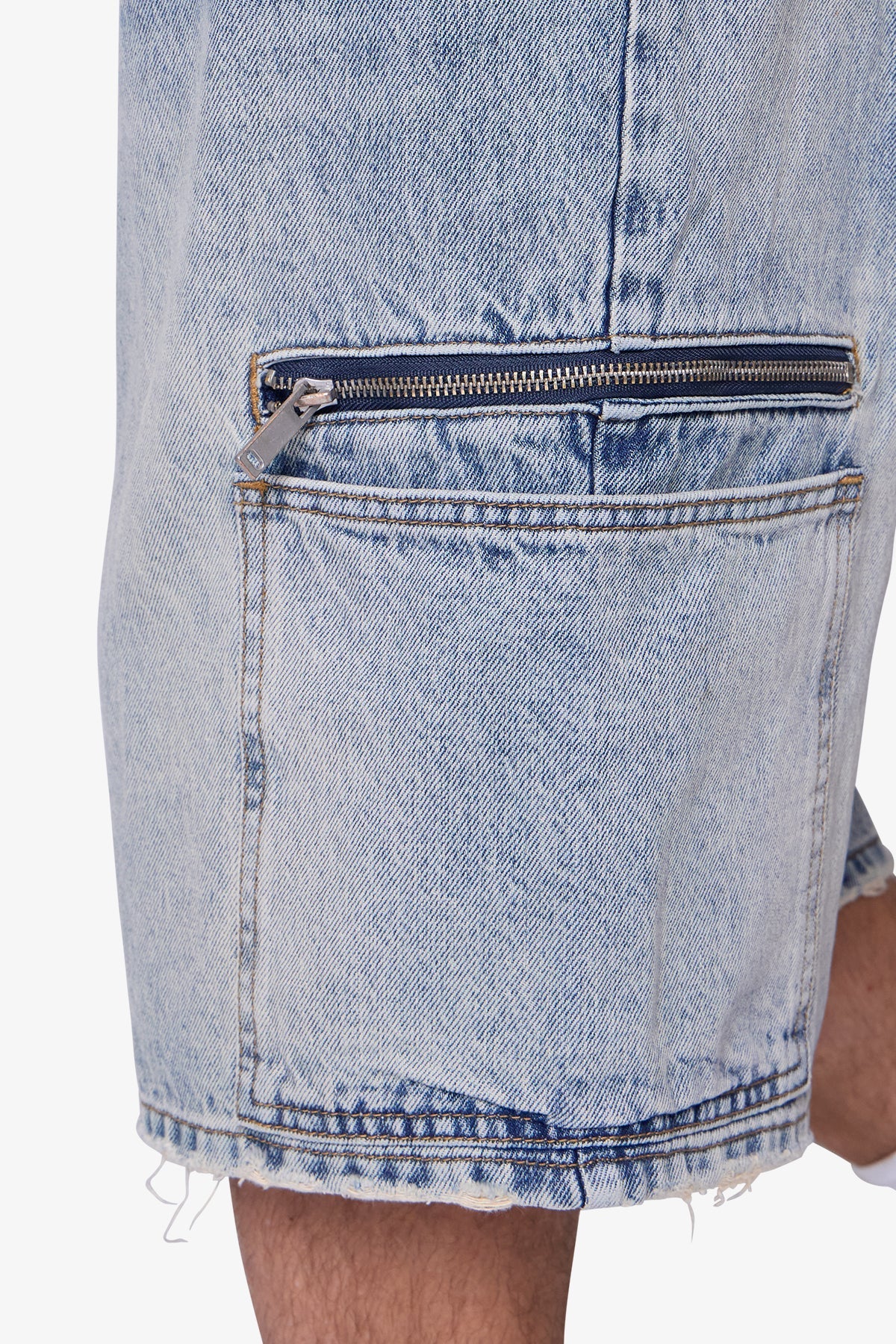 Zipper Teeth Denim Shorts - Light Blue